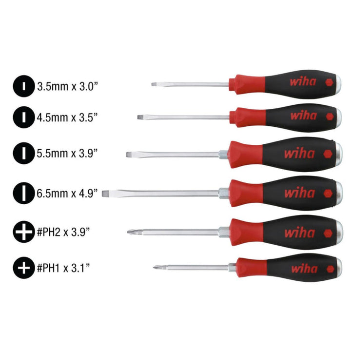 Wiha Tools 53096 SoftFinish Extra Heavy Duty Slotted/Phillips 6 Piece Set