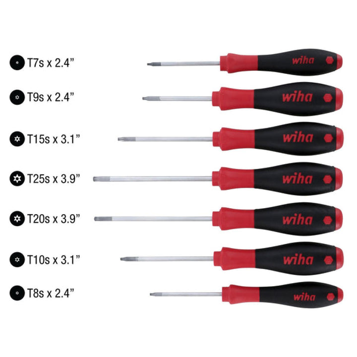 Wiha Tools 36298 SoftFinish Security TORX Screwdriver Set, T7s - T25s, 7 Pc.
