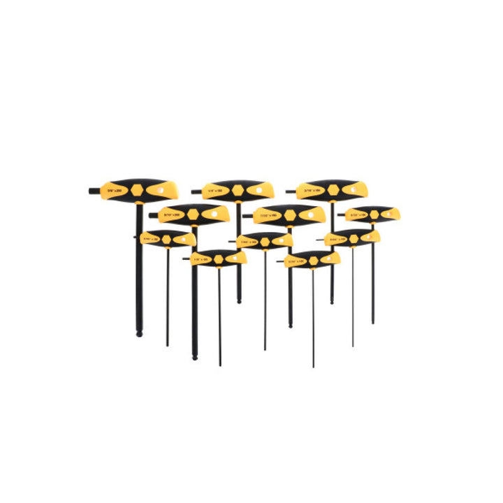 WihaTools 33494 Soft Grip Dual Drive Ball End inch Hex T-Handle 11 piece Set