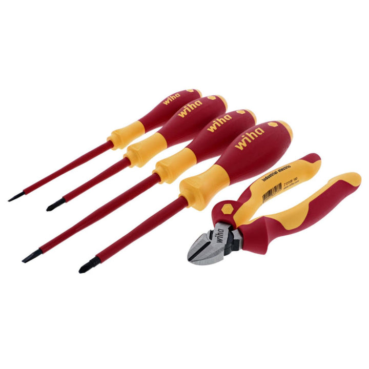 Wiha Tools 32983 Insulated Industrial Diagonal Cutters and Screwdrivers Set, 5 Pc.