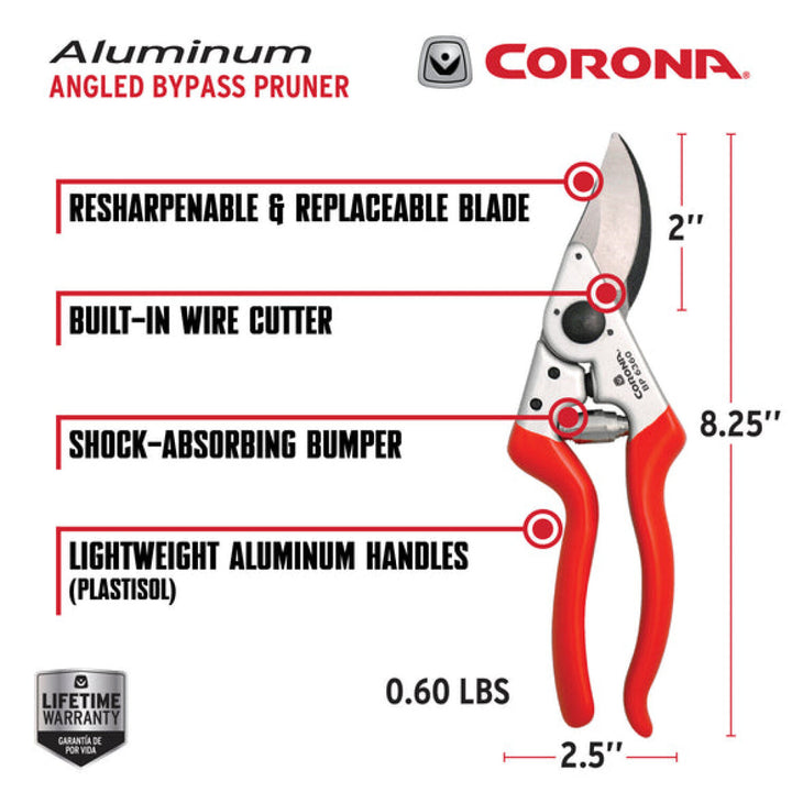 Corona BP 6360  ALUMINUM Bypass Pruner - 1 Inch, Angled, Right-Handed