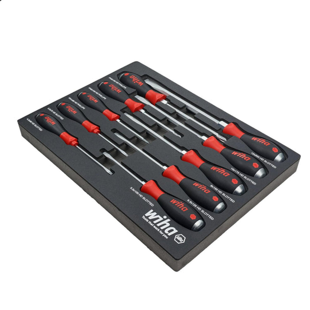 Wiha 53180 10 Piece Extra Heavy Duty SoftFinish Cushion Grip Driver Tray Set