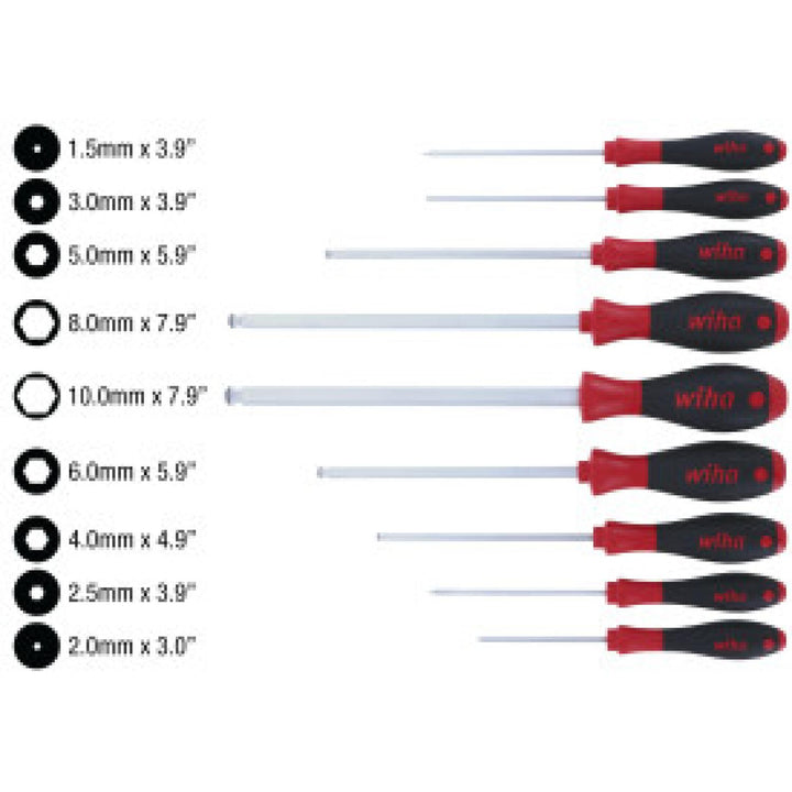 Wiha Tools 36790 MagicRing Ball End Screw Holding Hex Metric Screwdriver Set, 9 Pc.