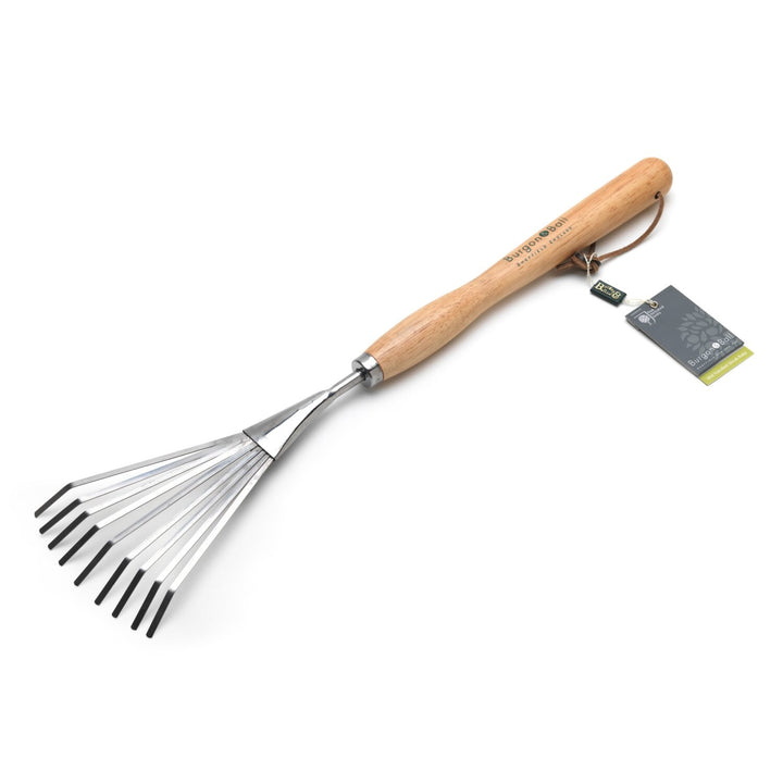 Corona GTH/SSRMHRHS Mid-Handled Stainless Steel Shrub Rake, Wood Grip, RHS Endorsed