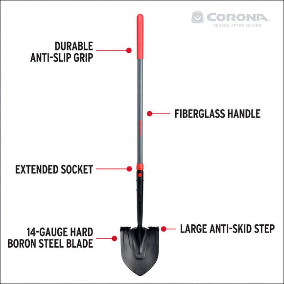 Corona SS16120  14 Round Square Point Fiberglass Handle Shovel