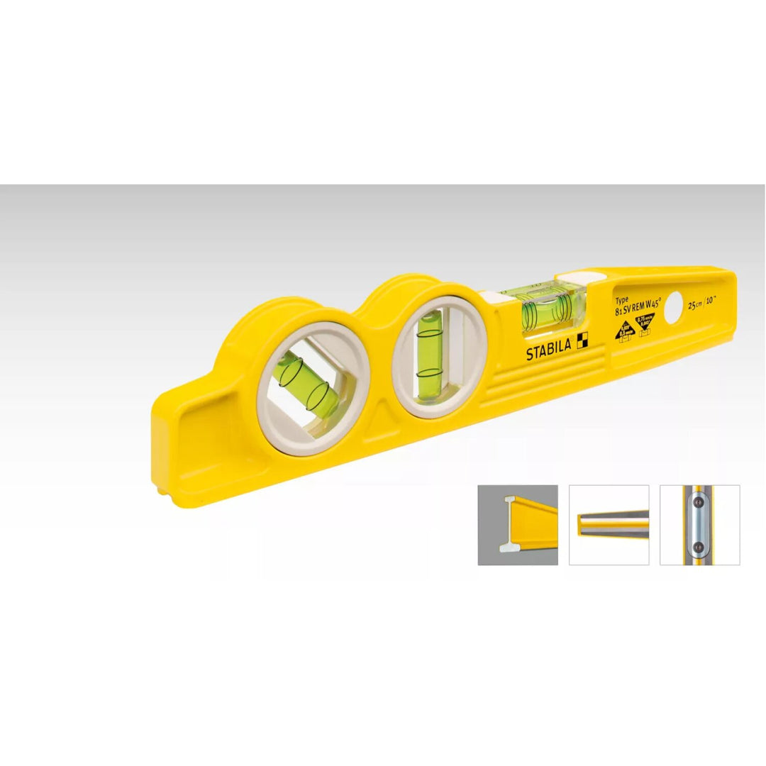 Stabila 25245 Type 81SMW45 Die Cast Three Vial Torpedo Level 10 Inch