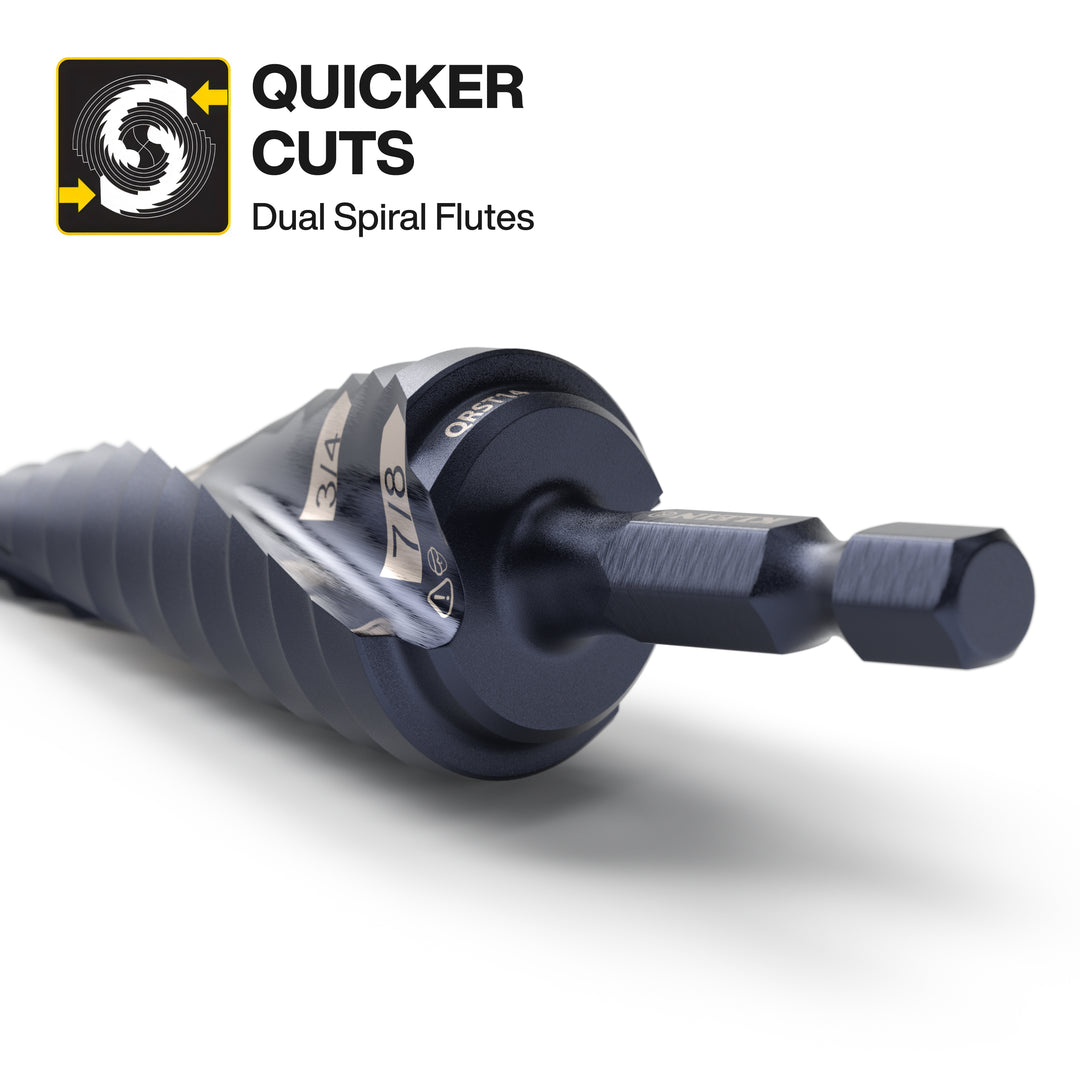 Klein Tools QRST2S Step Drill Bit Set, Quick-Release, Straight, Double Fluted, 3 Pc.