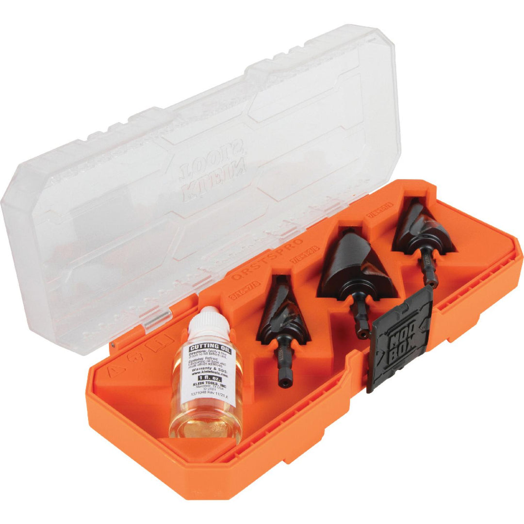 Klein Tools QRSTSPRO Premium Electrician's Quick Release Step Bit Set, 1/4", 3 Pc.