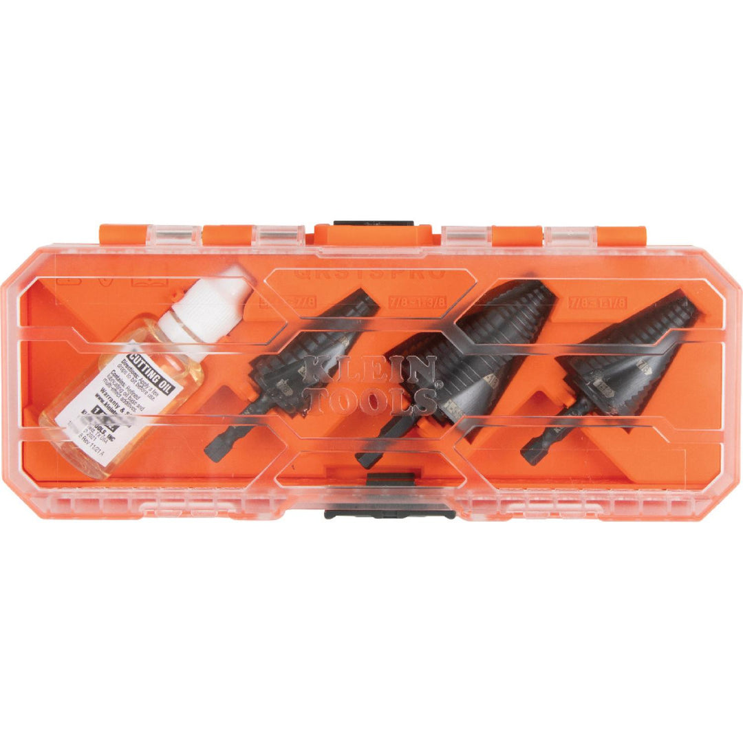 Klein Tools QRSTSPRO Premium Electrician's Quick Release Step Bit Set, 1/4", 3 Pc.