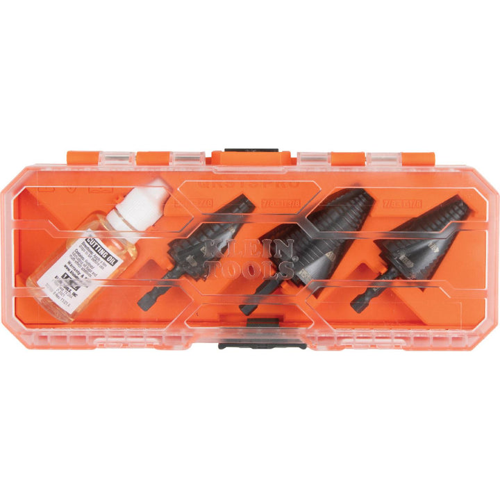 Klein Tools QRSTSPRO Premium Electrician's Quick Release Step Bit Set, 1/4", 3 Pc.
