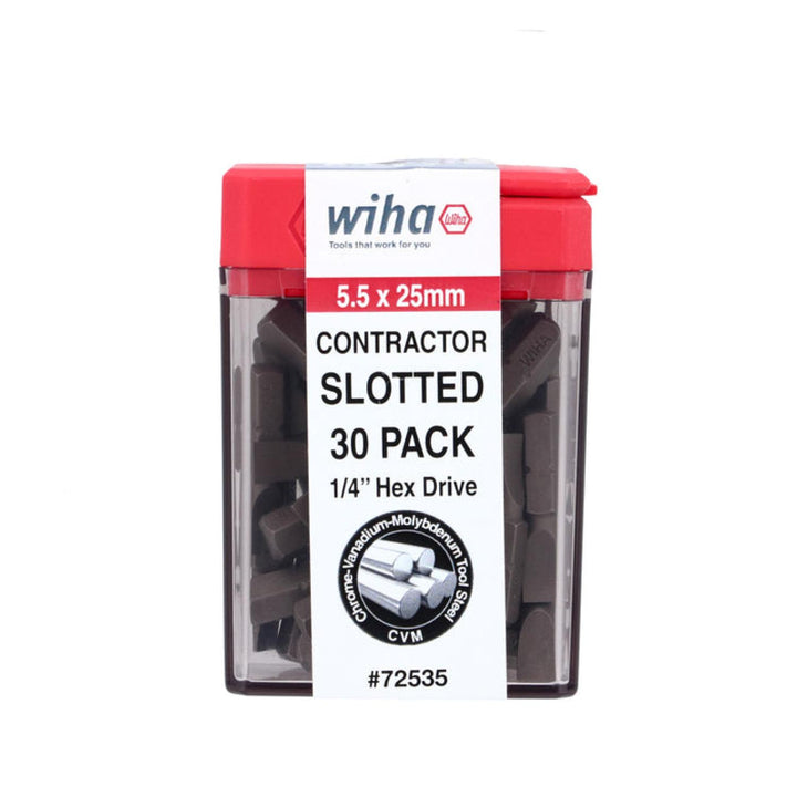 Wiha Tools 72535 Slotted Contractor Insert Bit 5.5mm x 25mm - 30 Piece