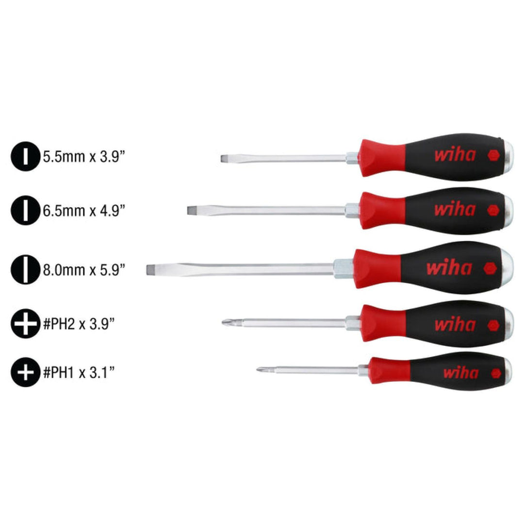 Wiha Tools 53090 SoftFinish Extra Heavy Duty Slotted 5.5mm, 6.5mm, 8.0mm/Phillips #1, #2 5 Piece Set