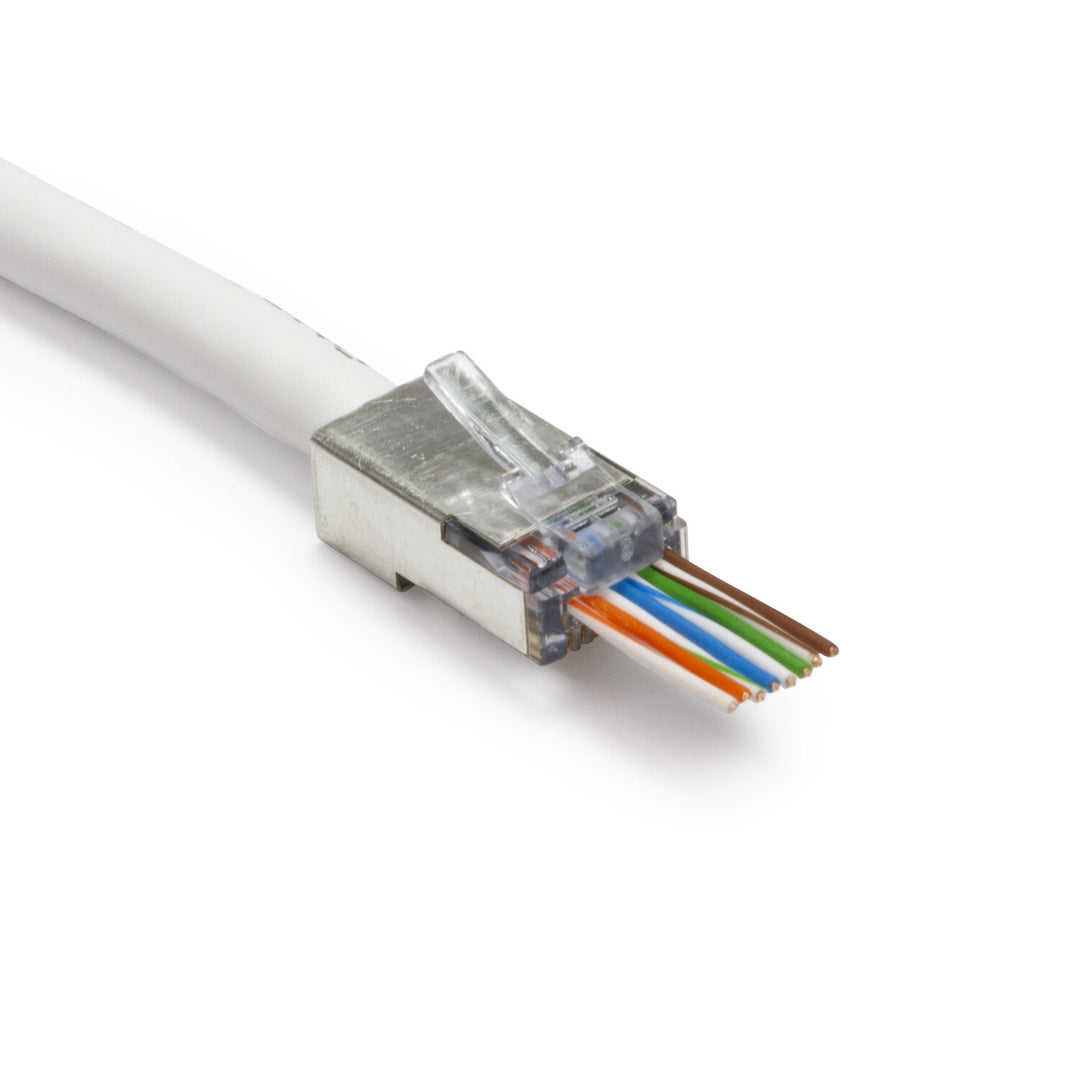 Platinum Tools 202020J EZ-RJ45 Pass-Through RJ45 Connectors, CAT5E/6 Shielded with Internal Ground 50pcs in Jar