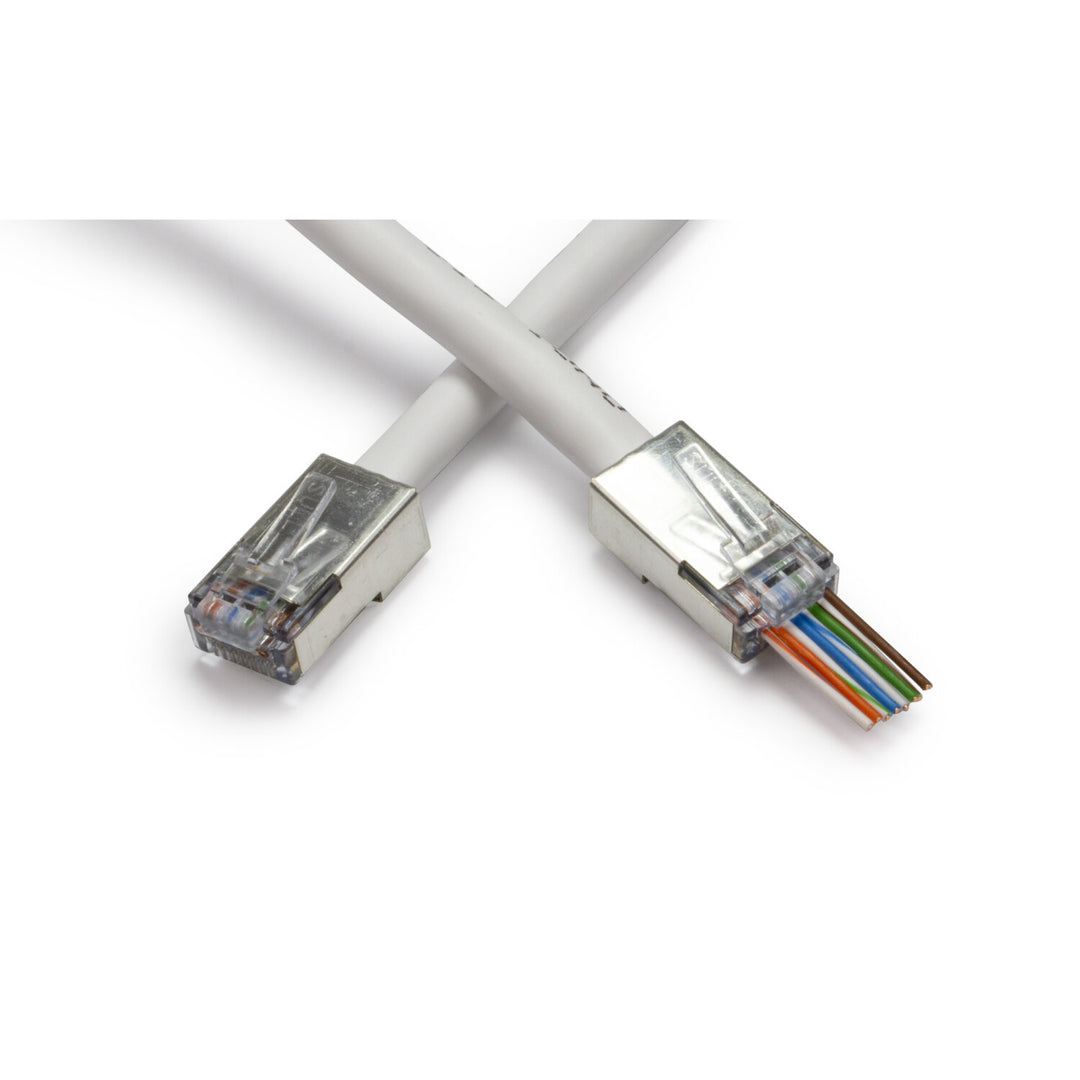 Platinum Tools 202020J EZ-RJ45 Pass-Through RJ45 Connectors, CAT5E/6 Shielded with Internal Ground 50pcs in Jar