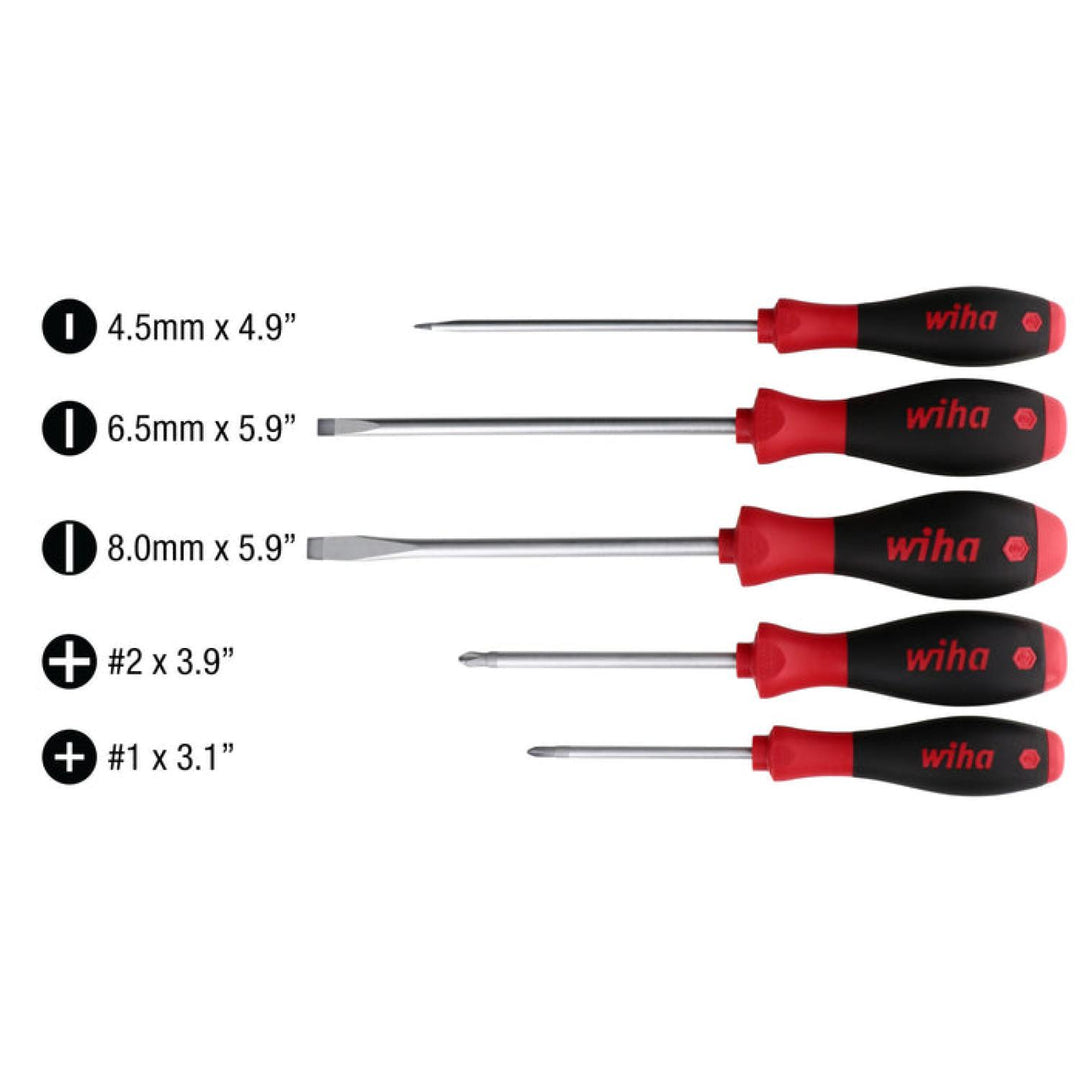 Wiha Tools 30277 SoftFinish Slotted and Phillips Screwdriver Set, 5 Pc.