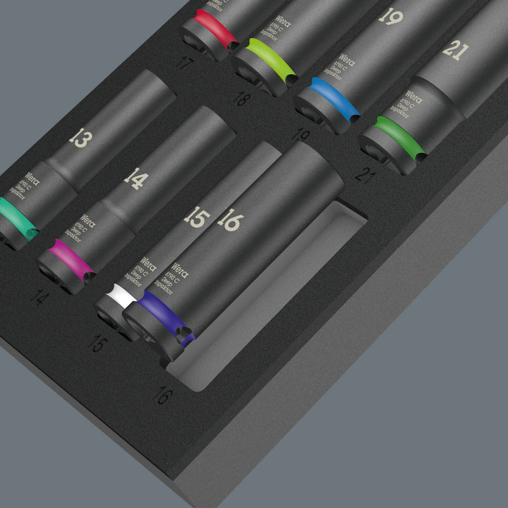 Wera 9725 Foam Insert Zyklop C, 1/2", Impaktor Deep Socket Set 1, 11 Pc.