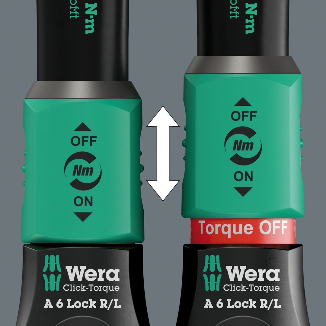Wera Click-Torque Lock A 6 R/L Torque wrench, adjustable, Torque Lock function, continuous bit mounting (1/4"), 2.5-25 Nm
