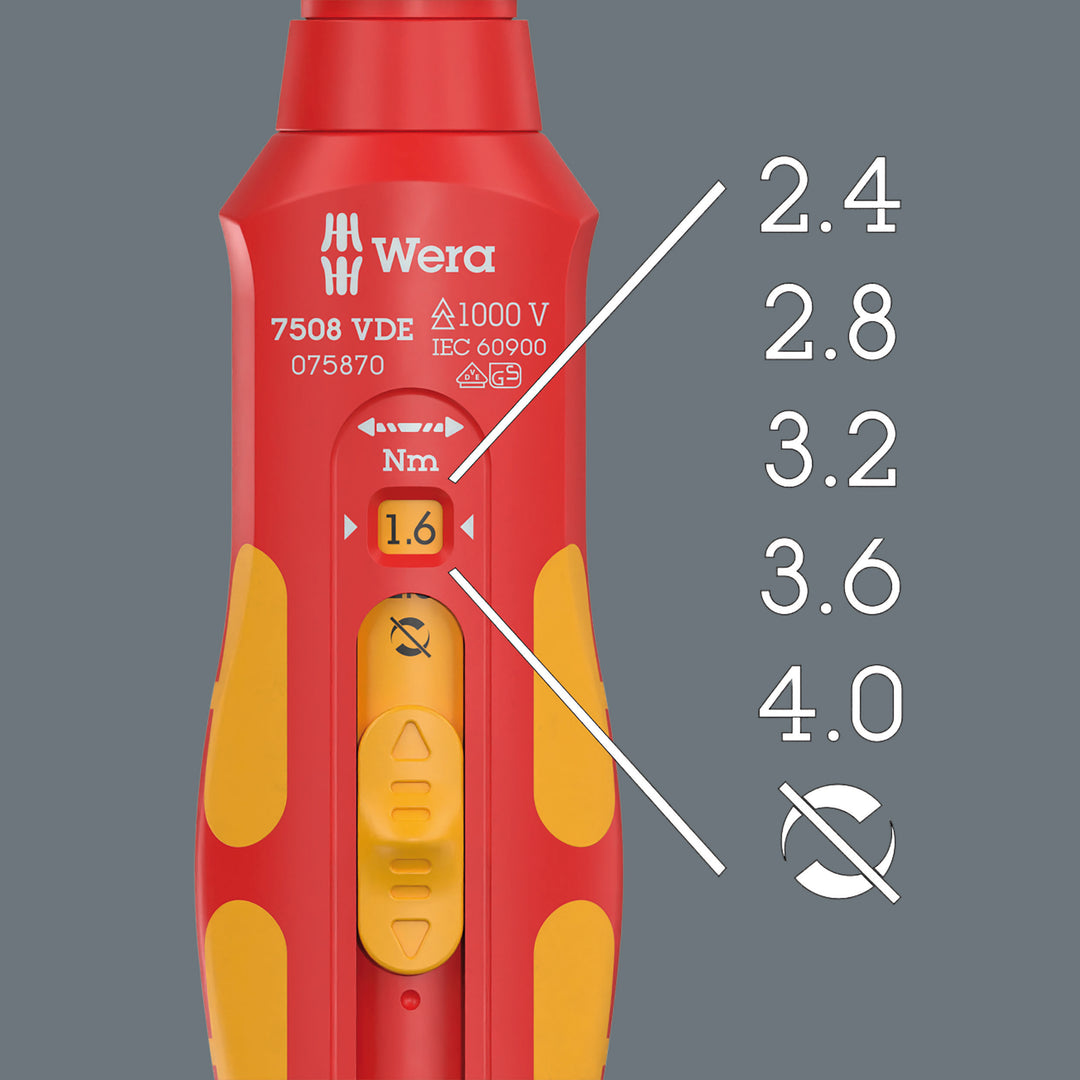 Wera 7508 VDE Kraftform Safe-Torque Speed Torque screwdriver, 0.4-2.0 Nm