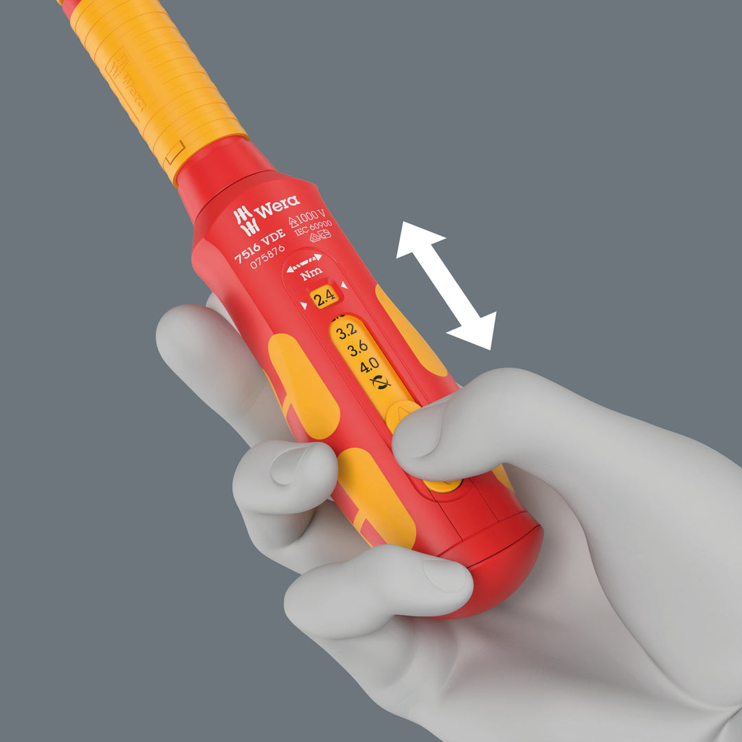 Wera 7516 VDE Kraftform Safe-Torque Speed Torque screwdriver, 2.4-4.0 Nm, 9 x 2.4 Nm x 2.8 Nm x 3.2 Nm x 3.6 Nm x 4.0 Nm x 192 mm