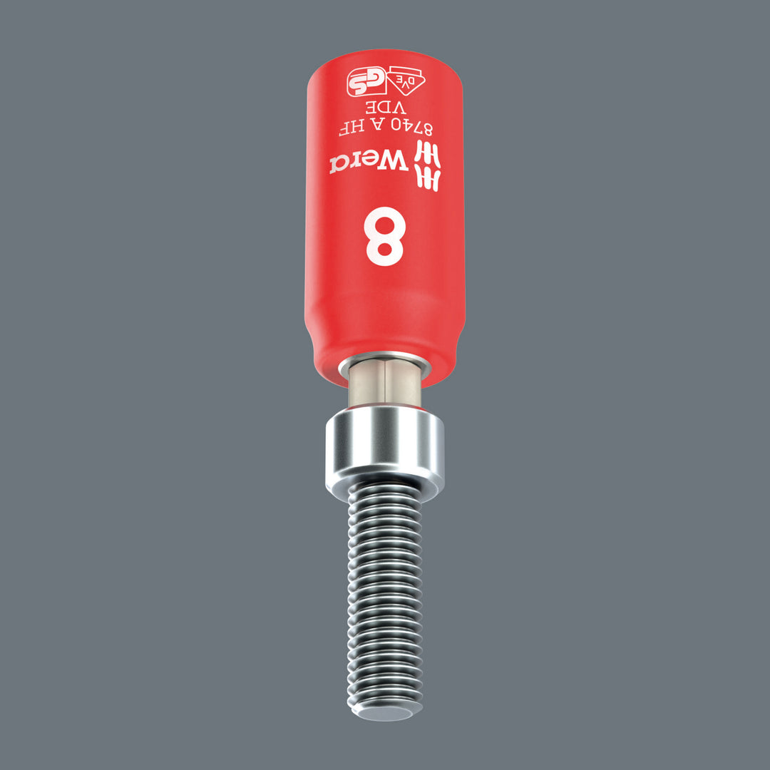 Wera 8740 A VDE HF Zyklop Bit Socket, Insulated, 1/4" Drive, with Holding Function for Hexagonal Socket Screws, 8 x 45 mm