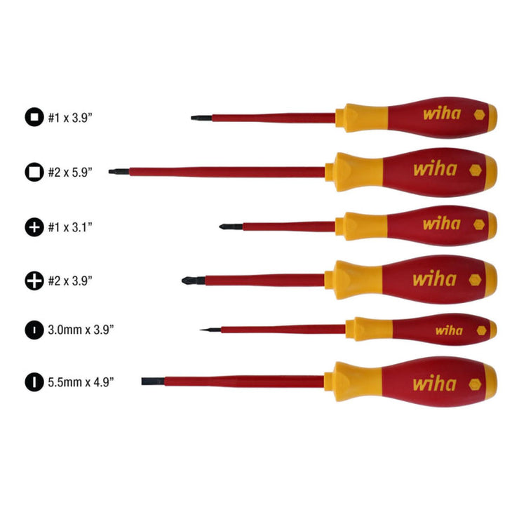 Wiha Tools 35891 Insulated Slotted 3.0mm, 5.5mm/Phillips/Square Screwdrivers 6 Piece Set