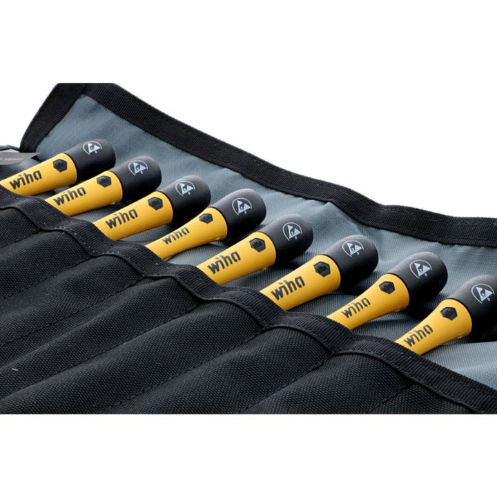 Wiha Tools 27396 8 Piece ESD Safe Slotted and Phillips Screwdriver Set with Canvas Roll Pouch