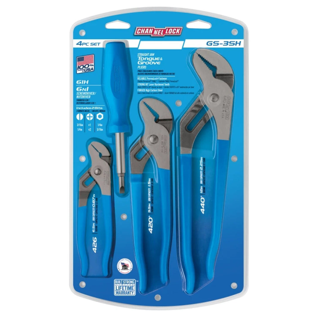 Channellock GS-3SH 3pc Tongue & Groove Pliers Set with 6in1 Professional Driver
