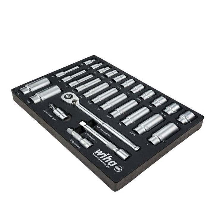 Wiha 33896 28 Piece 1/2" Drive Professional Standard and Deep Socket Tray Set - SAE