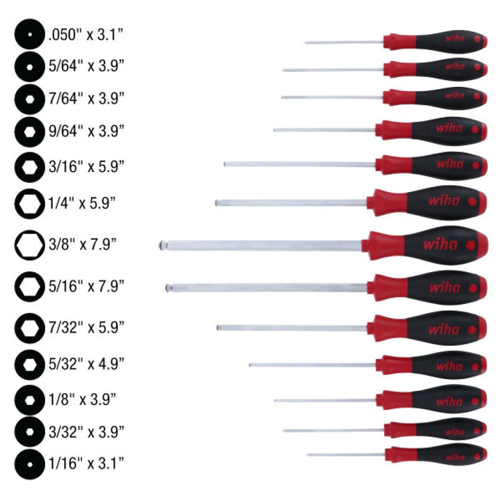 Wiha Tools 36795 MagicRing Ball End Screw Holding Hex Inch Screwdriver Set, 13 Pc.