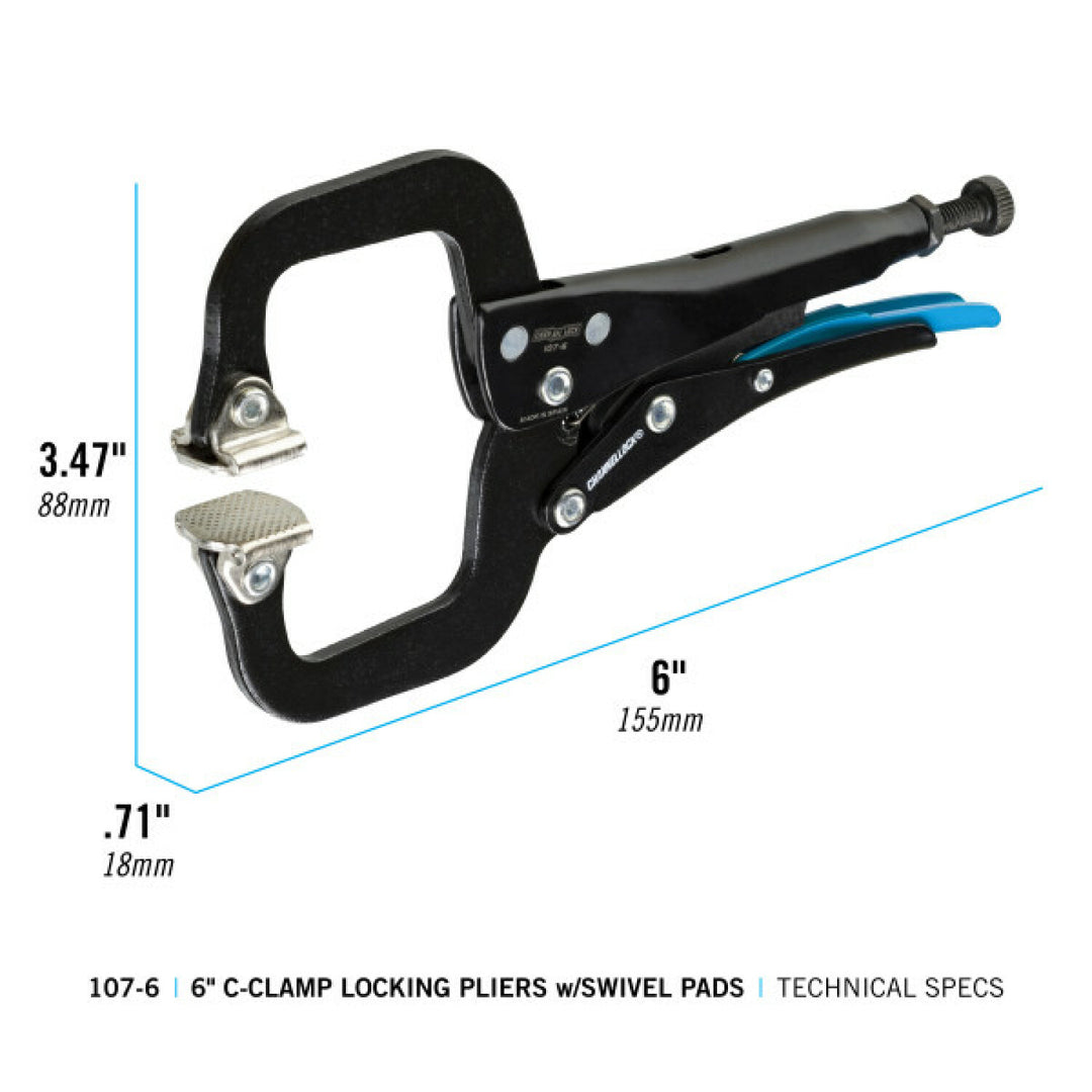 Channellock 107-6 6-Inch C-Clamp Locking Pliers w/ Swivel Pads