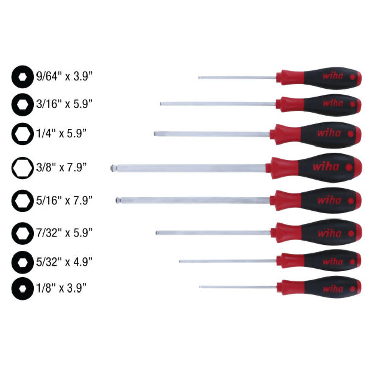 Wiha Tools 36793 MagicRing® Ball End Inch Screwdriver 8 Piece Set