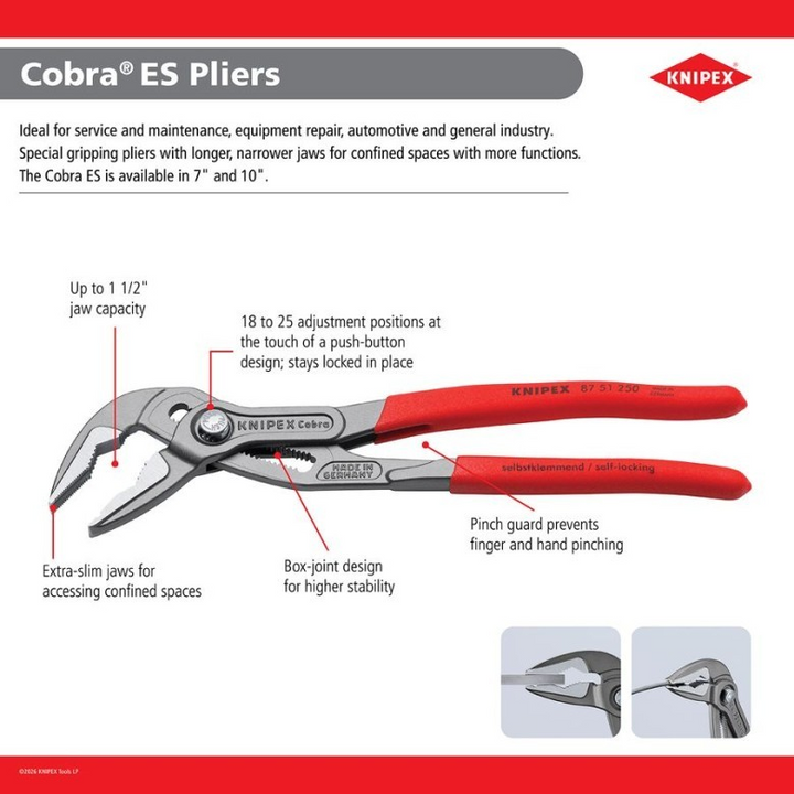 Knipex 9K 00 80 189 US 2 Pc Cobra ES (Extra-Slim) Pliers Set (7 1/4", 10")