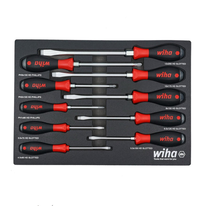 Wiha 53180 10 Piece Extra Heavy Duty SoftFinish Cushion Grip Driver Tray Set