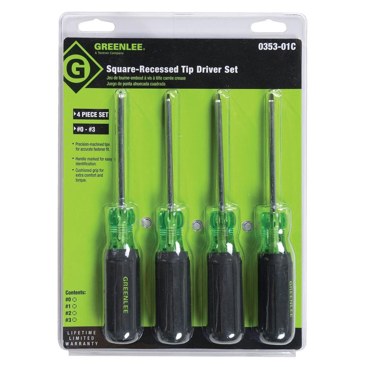 Greenlee 0353-01C Square Tip Driver Set, 4 Pieces