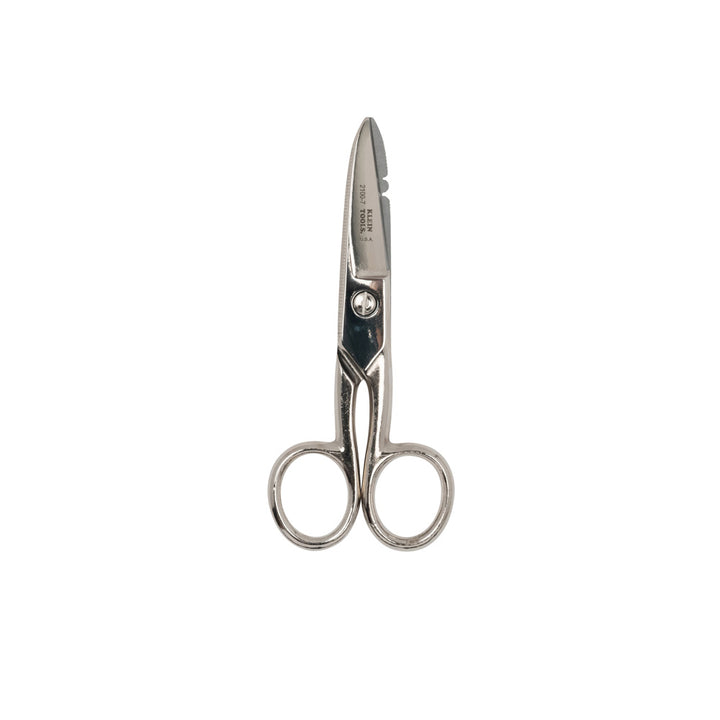 Klein Tools 2100-7 Electrician Scissors for Home Theater, Datacom, Telecom, Cuts, Crimps, Strips, Nickel Plated