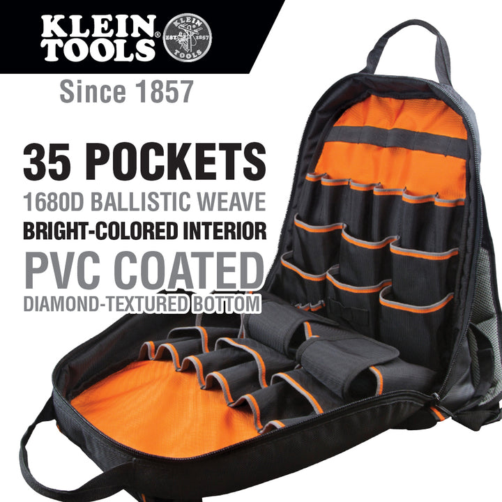 Klein Tools 55475 Tradesman Pro Backpack, Electrician Tool Bag, 35 Pockets for Hand Tools and Gear