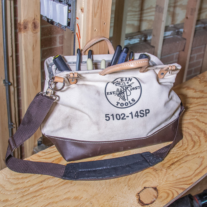 Klein Tools 5102-14SP Tool Bag with Detachable Shoulder Strap 14-Inch, 10 Inside Pockets