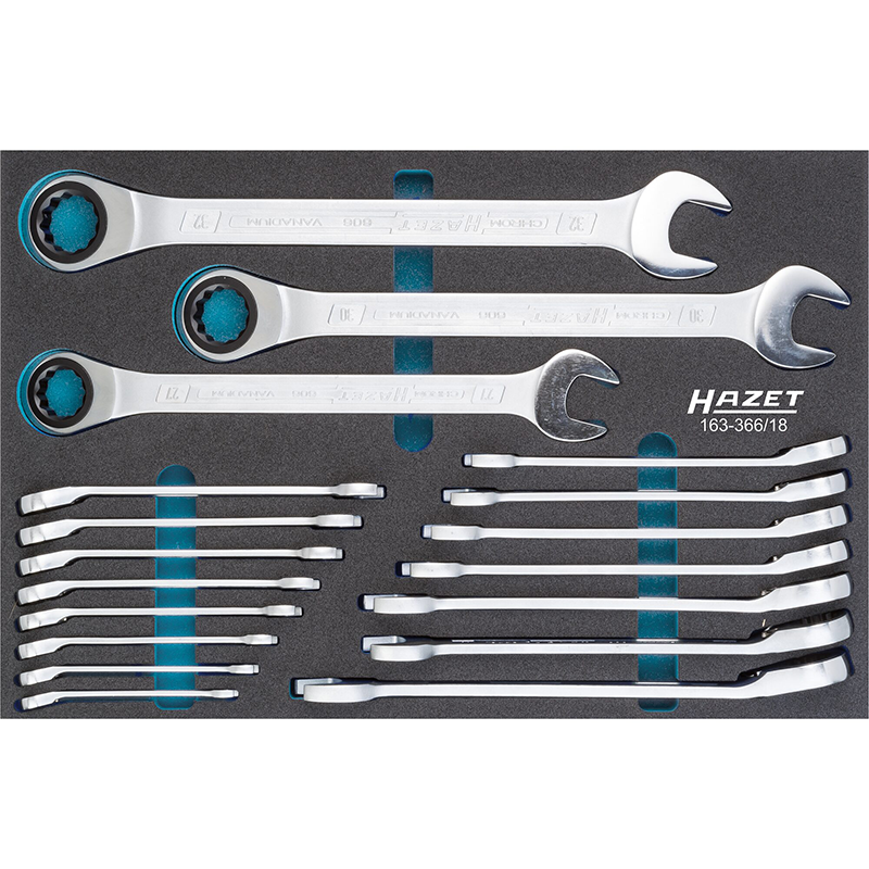 Hazet 163-366/18 Ratcheting Combination Wrench Set, 18 Pieces
