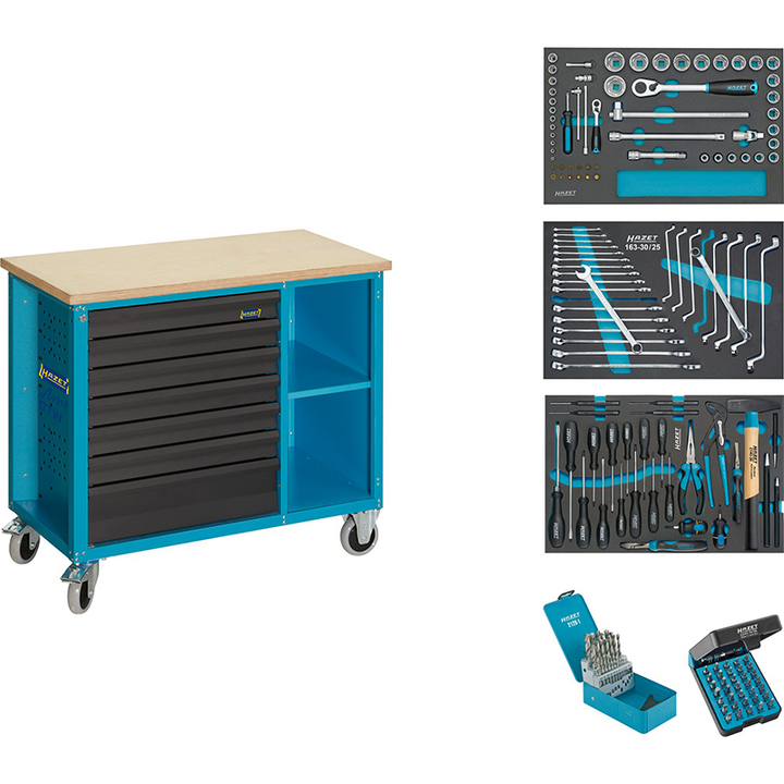 Hazet 177W-7/169 Mobile Work Bench with Assortment, 169 Pieces