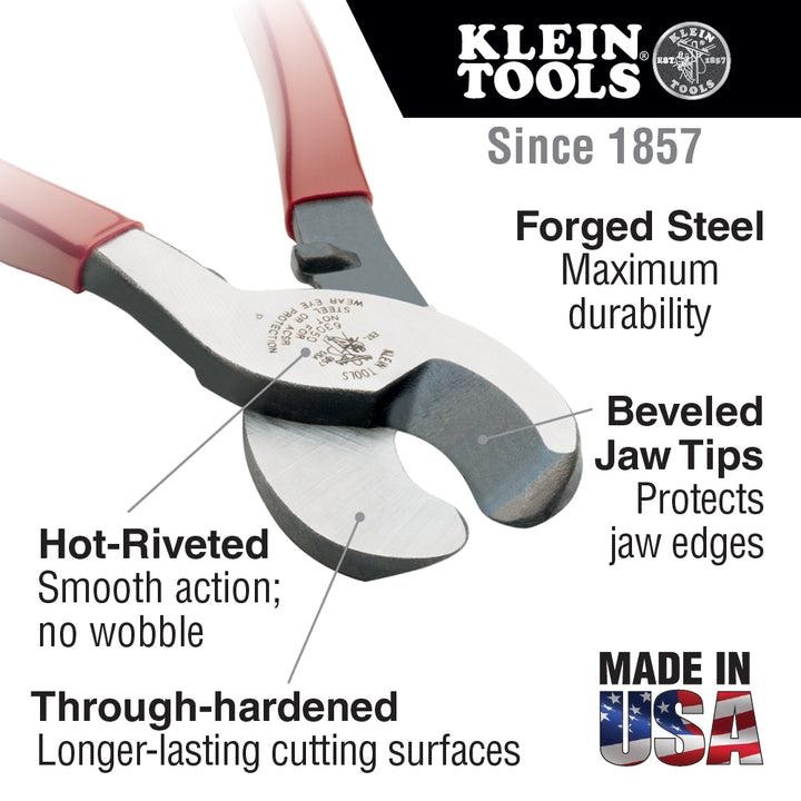 Klein Tools 63050 Cable Cutter, High Leverage Coaxial Cable Cutter for Aluminum, Copper, Communications Cable
