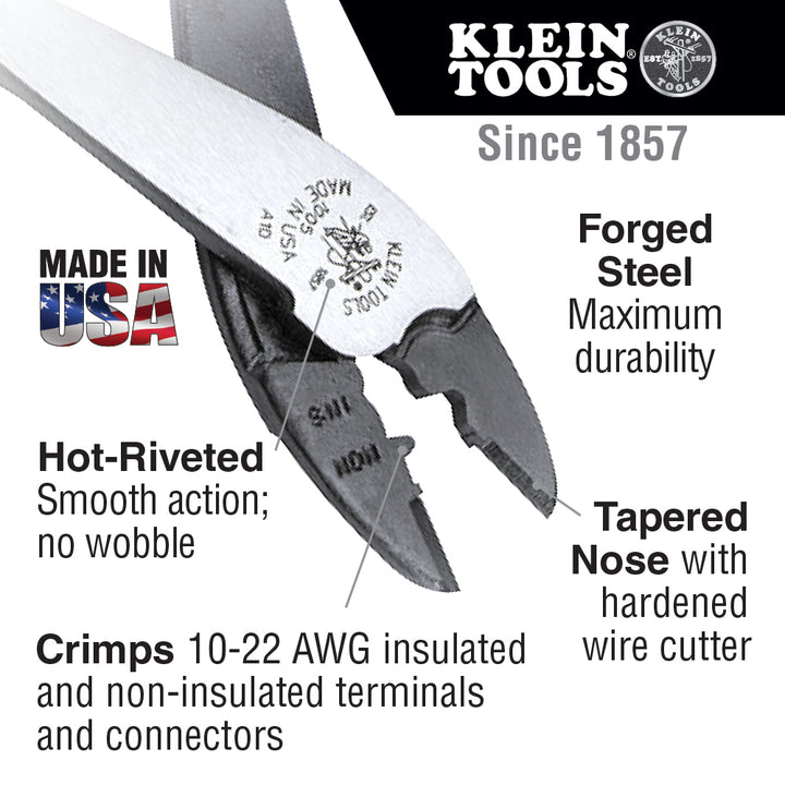 Klein Tools 1005 Crimping and Cutting Tool for Insulated and Non-Insulated Terminals, 9-3/4-Inch