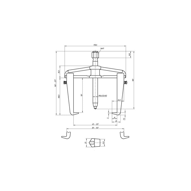 Gedore 1956345 Universal puller, 2-arm pattern, rigid legs with leg brake 140x100 mm