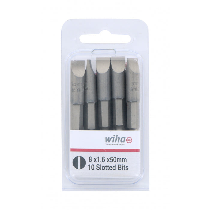 Wiha Tools 74023 Slotted Power Bit, 8.0 mm x 1.6 mm x 50 mm, 10 Pk.