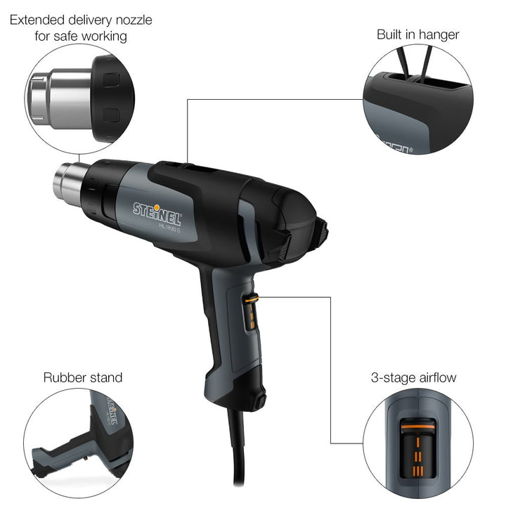 Steinel HL 1820 S Multi-Purpose Heat Gun, 1400 W, Hot Air Gun for Shrink Wrapping, Soldering Sleeves, Variable Temperature and Airflow
