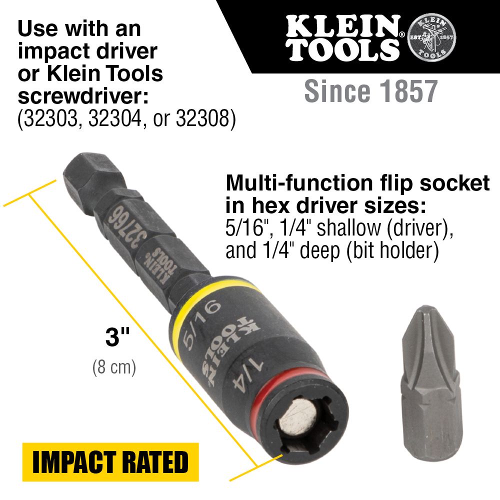 Klein Tools 32768 3-in-1 Impact Flip Socket Set, 1/4-Inch, 5/16-Inch, 2-Piece