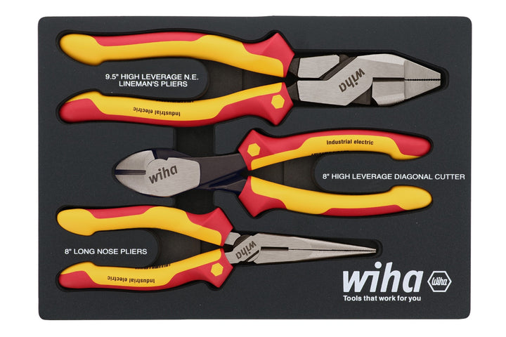 Wiha 32960 3 Piece Insulated Pliers and Cutters Tray Set