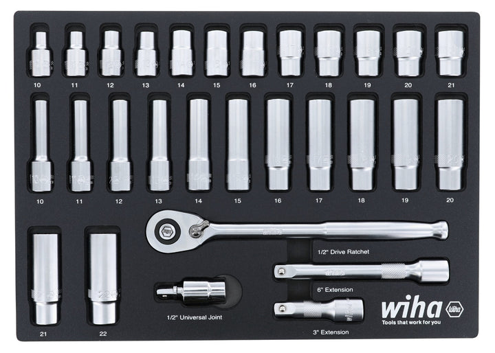 Wiha 33395 27 Piece 1/4” Drive Professional Socket Tray Set - Metric