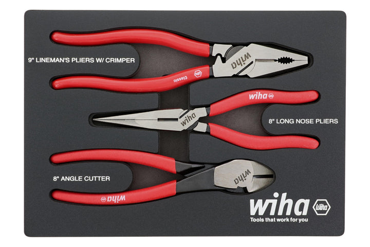 Wiha 34680 3 Piece Classic Grip Pliers and Cutters Tray Set