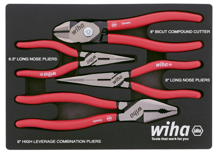 Wiha 34681 4 Piece Classic Grip Pliers and Cutters Tray Set