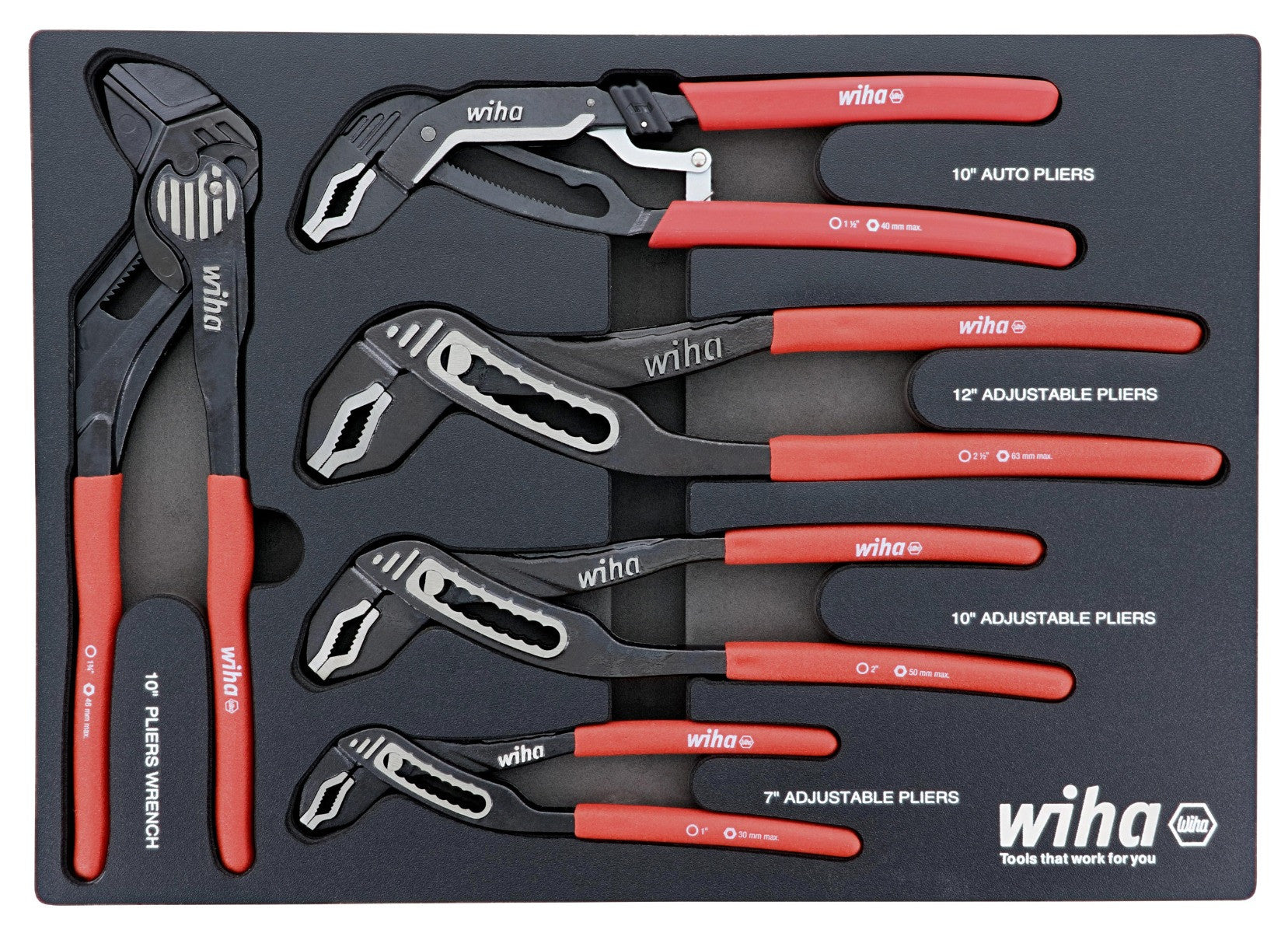 Wiha 34691 5 Piece Classic Grip Adjustable Water Pump Pliers Tray